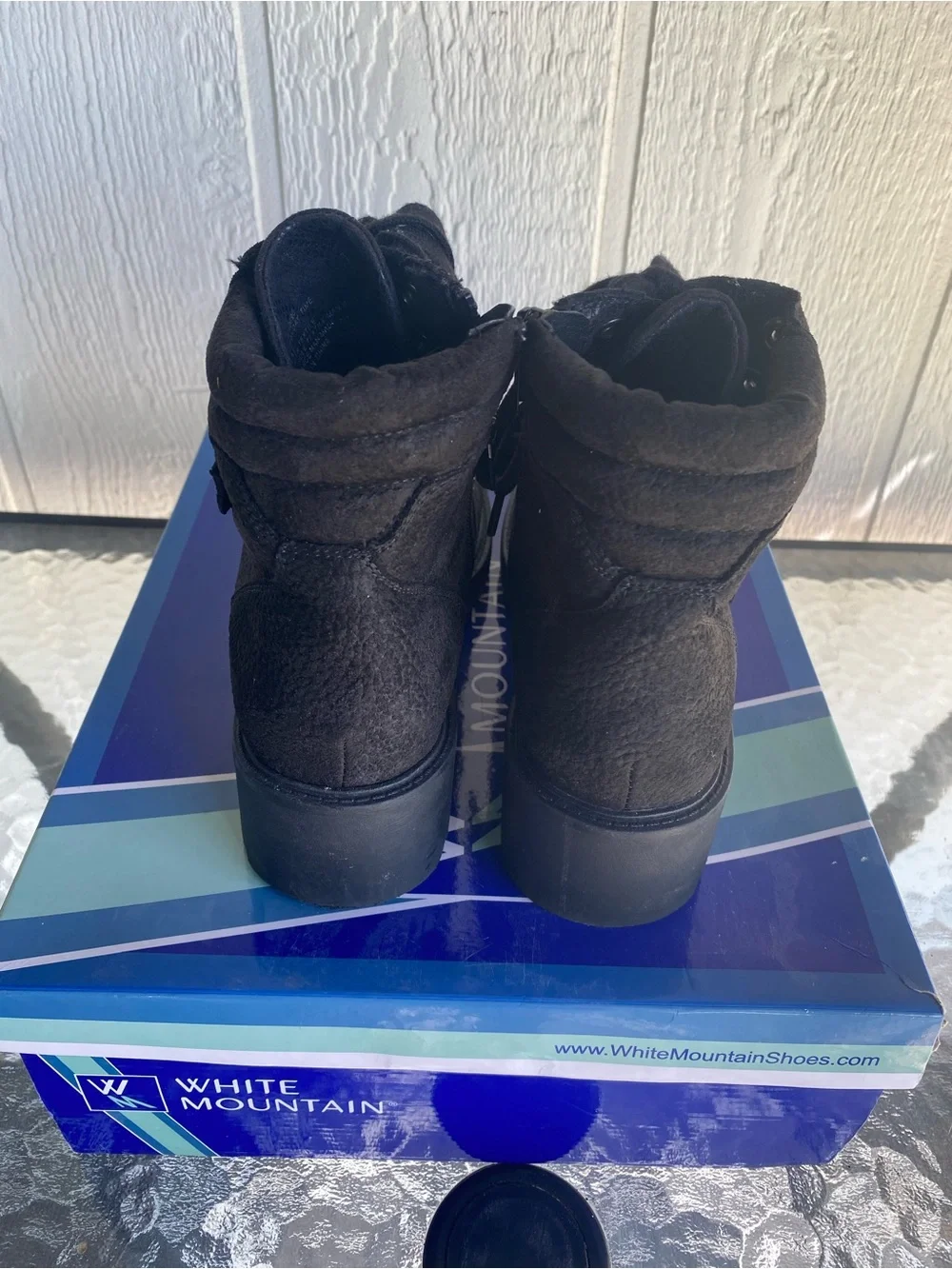 White Mountain Black Lace-Up Lug Sole Ankle Boot